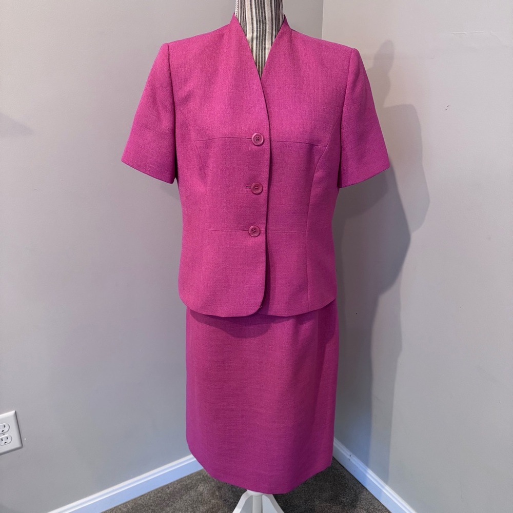 Vintage Le Suit Hot Pink Skirt Suit 2 pc Set 80s 90s Office Siren Size 12P EUC